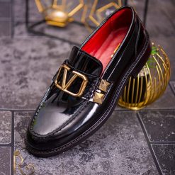 Pantofi Loafers de barbati din piele naturala negri P1719 2