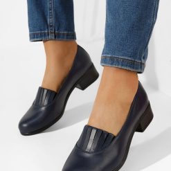 Pantofi cu toc gros piele Lofty navy-Pantofi cu toc mic-Pantofi cu toc gros