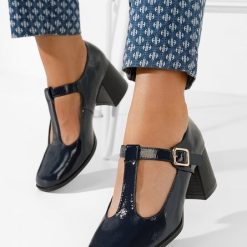 Pantofi cu toc mediu Vesita navy-Pantofi cu toc gros-Pantofi cu toc gros