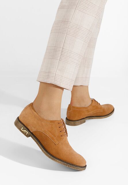 Pantofi derby piele Doresa camel-Pantofi oxford derby dama-Pantofi oxford derby dama