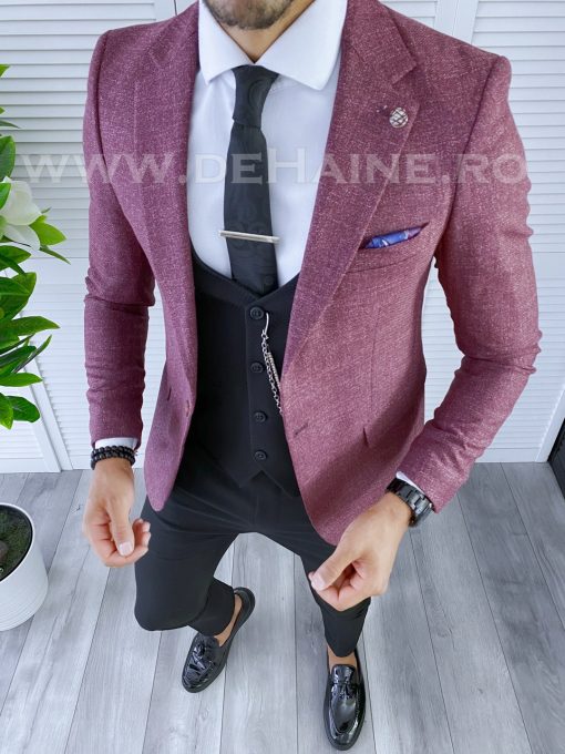 Sacou barbati grena slim fit B5603-Sacouri barbati