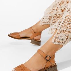 Sandale piele naturala Yolanda maro-Sandale fara toc-Sandale piele