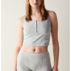 Top de pijama striat cu aplicatie text discreta-FEMEI-IMBRACAMINTE/Pijamale si halate de baie