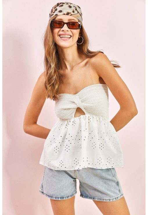 Top peplum cu dantela Sangallo-FEMEI-IMBRACAMINTE/Bluze