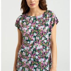 Tricou cu decolteu rotund si imprimeu floral-FEMEI-IMBRACAMINTE/Tricouri si maiouri