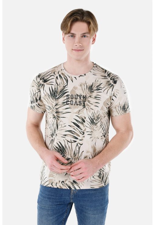 Tricou din bumbac cu model tropical-BARBATI-IMBRACAMINTE/Tricouri si maiouri