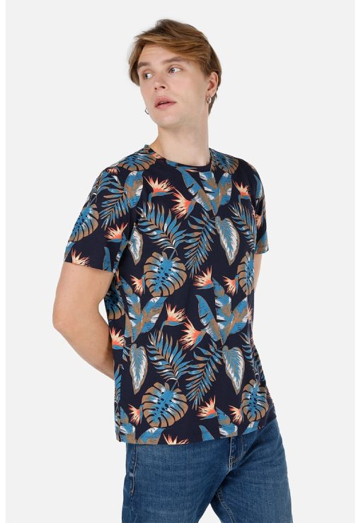 Tricou din bumbac cu model tropical-BARBATI-IMBRACAMINTE/Tricouri si maiouri