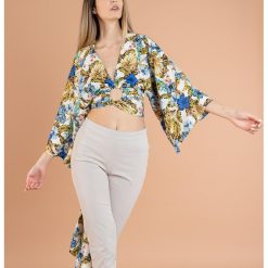 Bluza crop din satin cu maneci chimono Heidi-FEMEI-IMBRACAMINTE/Bluze