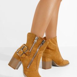 Botine cu toc gros Laroya camel-Botine cu toc-Botine cu toc