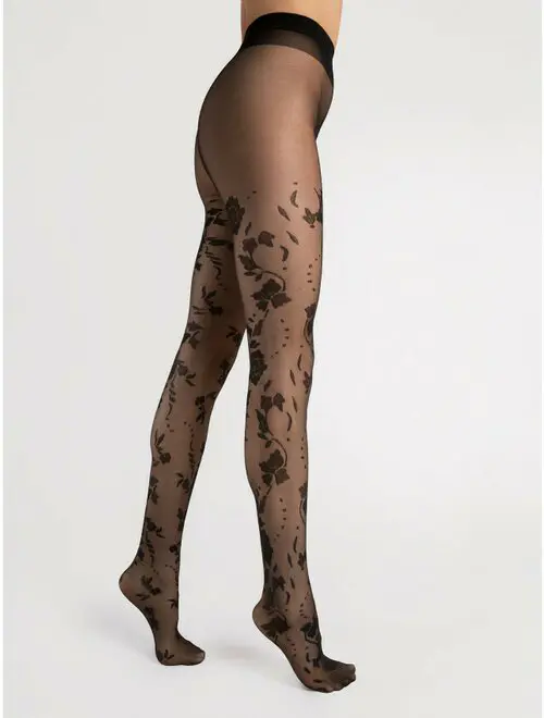 Ciorapi negri cu model floral Fiore Flores 20 den-COPII