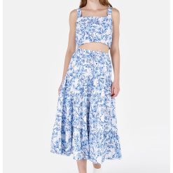 Fusta midi cu model floral-FEMEI-IMBRACAMINTE/Fuste