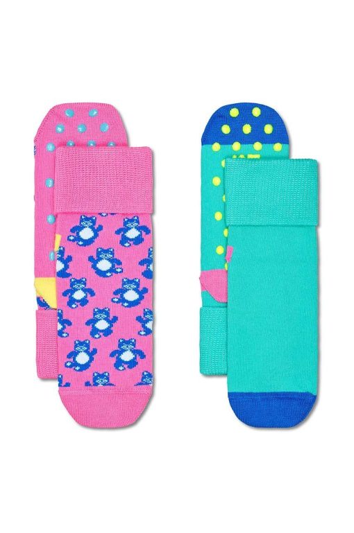 Happy Socks sosete copii Kids Antislip 2-Pack Teddy Bear Socks 2-pack culoarea roz