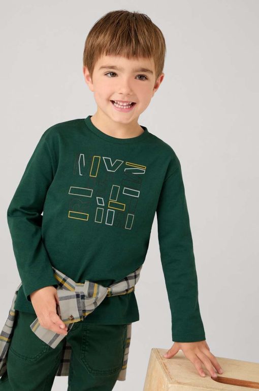 Mayoral longsleeve din bumbac pentru copii culoarea verde