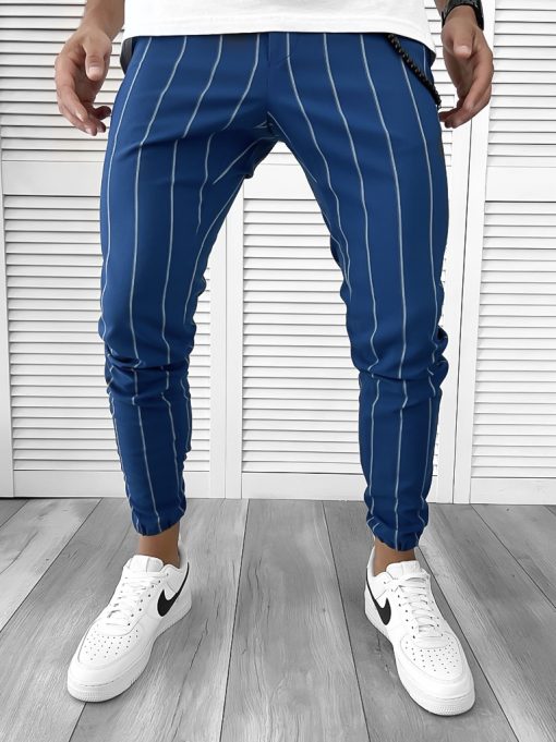 Pantaloni barbati casual albastri cu dungi 1003 SD A-2.2-Pantaloni > Pantaloni casual