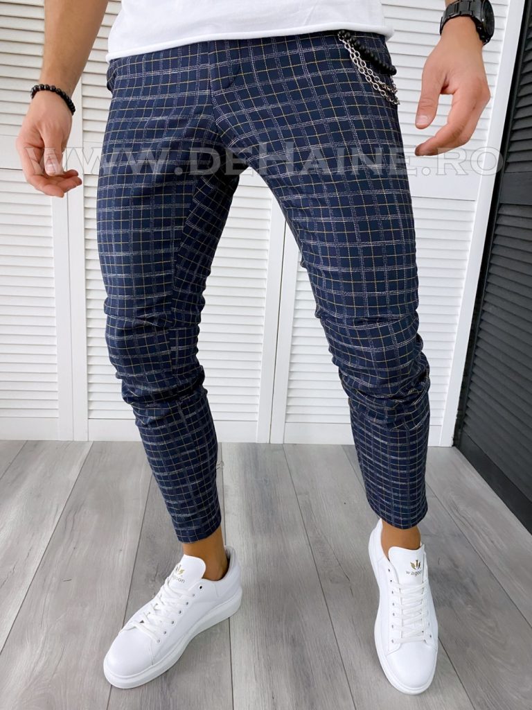 Pantaloni barbati casual regular fit in carouri B1732 66-5 E~-Pantaloni > Pantaloni casual