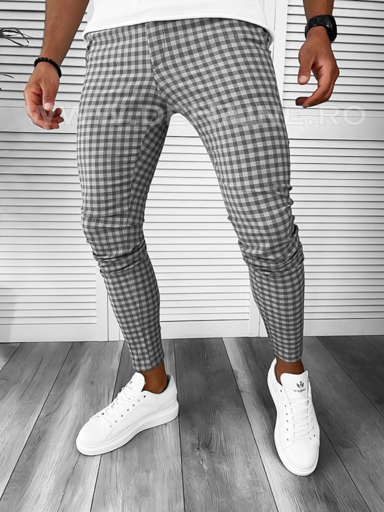 Pantaloni barbati casual regular fit in carouri B1886 B3-2.2-Pantaloni > Pantaloni casual