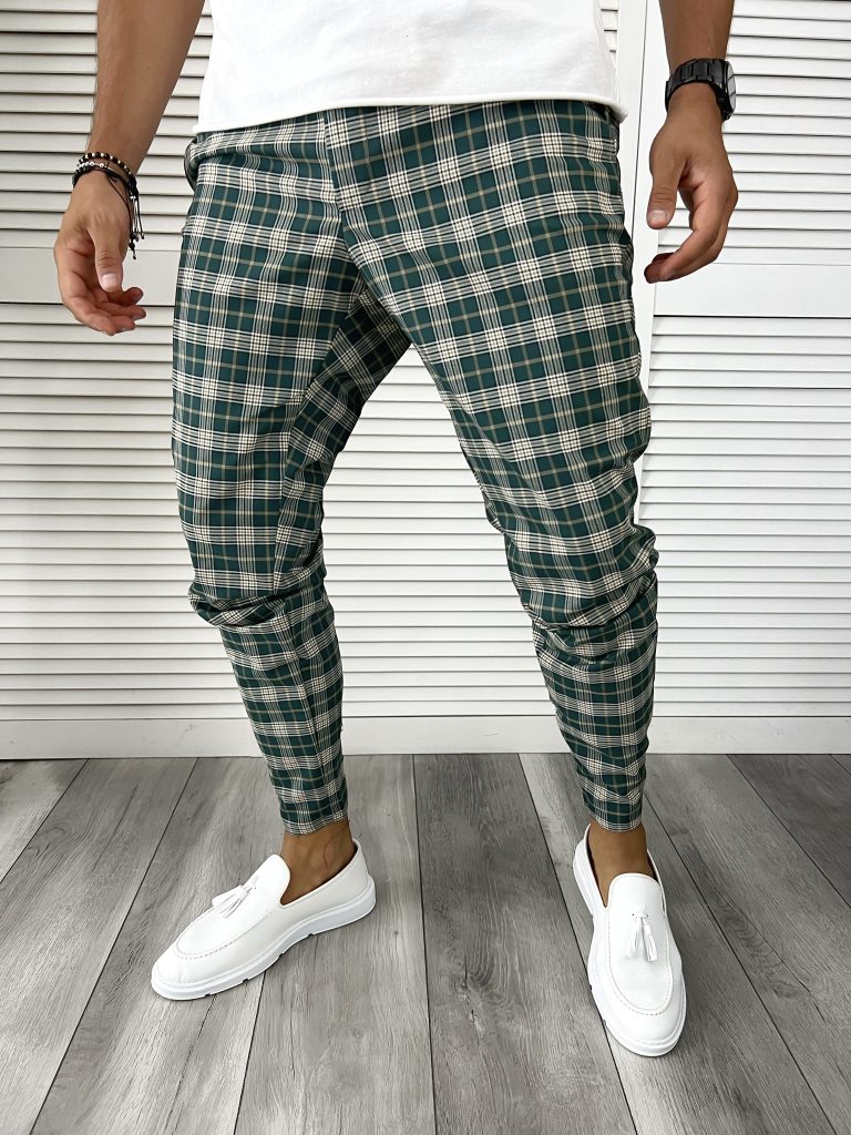 Pantaloni barbati eleganti verzi in carouri B8790 O3-1.1-Pantaloni > Pantaloni eleganti