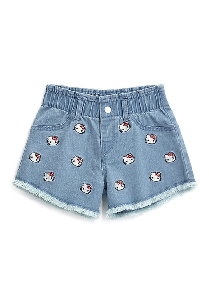 Pantaloni scurti din amestec de bumbac cu broderie Hello Kitty-FETE-IMBRACAMINTE/Sorturi