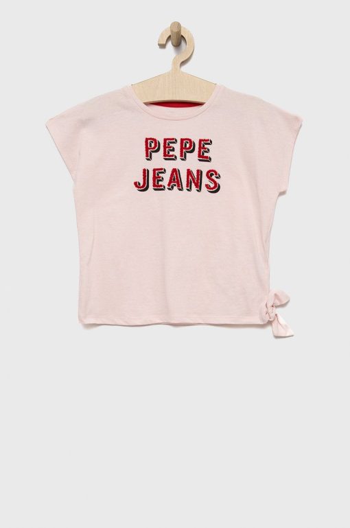 Pepe Jeans tricou de bumbac pentru copii culoarea roz-Îmbrăcăminte