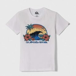 Quiksilver tricou de bumbac pentru copii RIDTODAYSSYTH culoarea alb