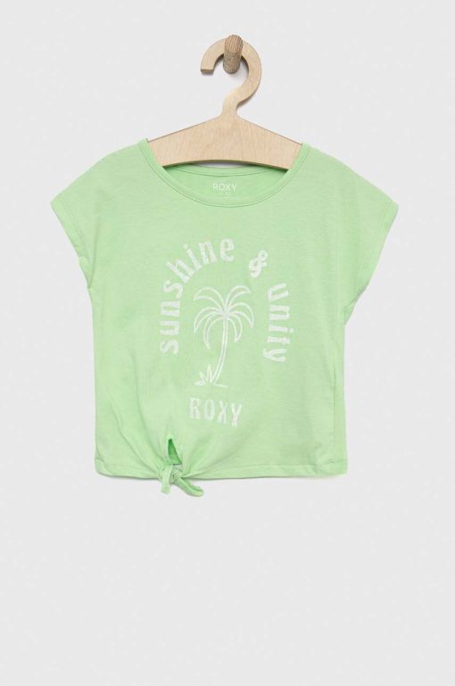 Roxy tricou de bumbac pentru copii culoarea verde-Îmbrăcăminte