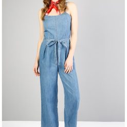 Salopeta maxi din denim cu cordon-FEMEI-IMBRACAMINTE/Salopete