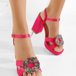 Sandale elegante cu toc gros Aida fucsia-Sandale cu toc gros-Sandale cu toc gros