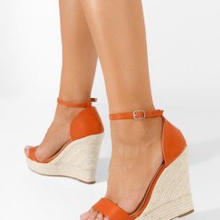 Sandale tip espadrile Claudine portocalii-Sandale cu platforma-Espadrile cu platforma