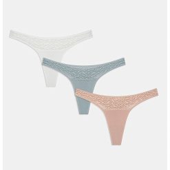 Set de chiloti tanga cu insertii de dantela - 3 perechi-FEMEI-IMBRACAMINTE/Lenjerie intima