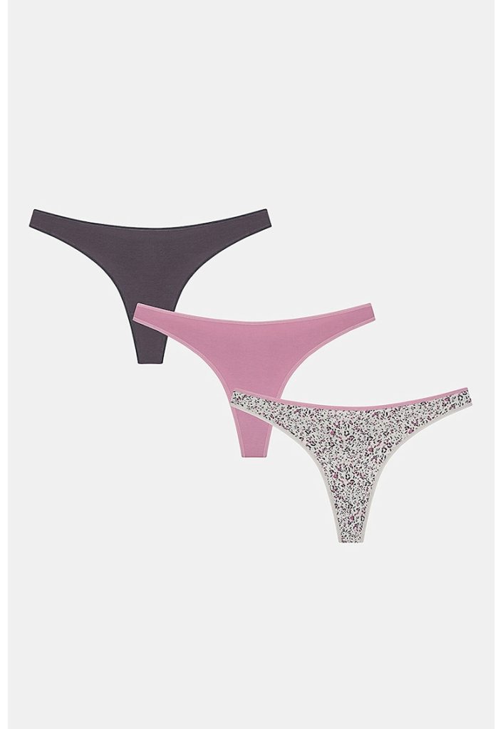 Set de chiloti tanga din amestec de bumbac - 3 perechi-FEMEI-IMBRACAMINTE/Lenjerie intima