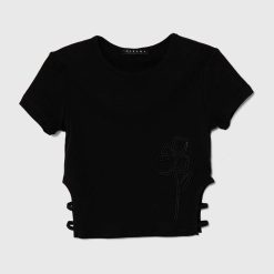 Sisley tricou de bumbac pentru copii culoarea negru-Îmbrăcăminte