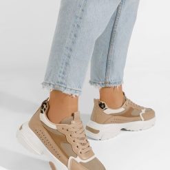 Sneakers cu platforma Vedona kaki-Sneakers cu platforma-Sneakers cu platforma