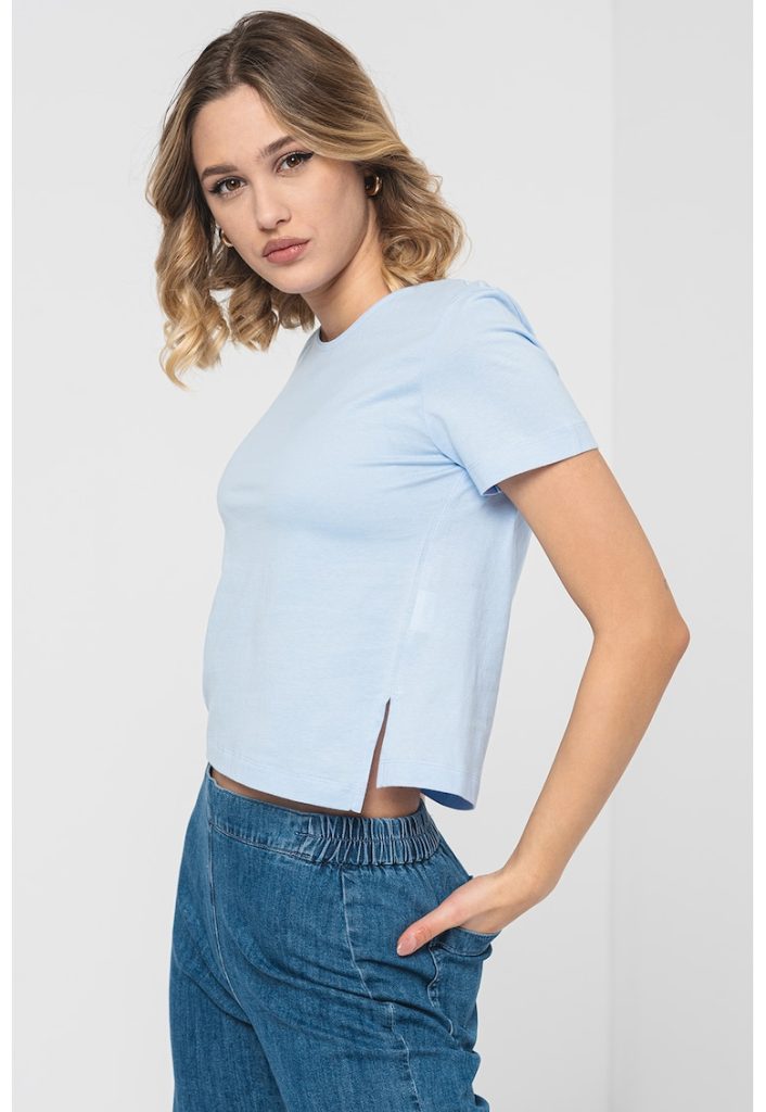 Tricou crop cu decolteu rotund-FEMEI-IMBRACAMINTE/Tricouri si maiouri