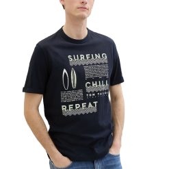 Tricou cu decolteu la baza gatului si text-BARBATI-IMBRACAMINTE/Tricouri si maiouri