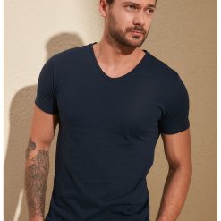 Tricou slim fit cu decolteu in V-BARBATI-IMBRACAMINTE/Tricouri si maiouri