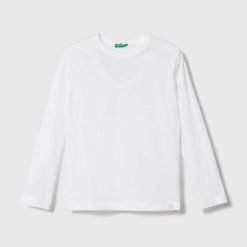 United Colors of Benetton longsleeve din bumbac pentru copii culoarea alb