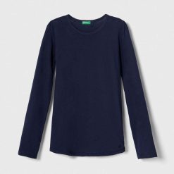 United Colors of Benetton longsleeve din bumbac pentru copii culoarea albastru marin