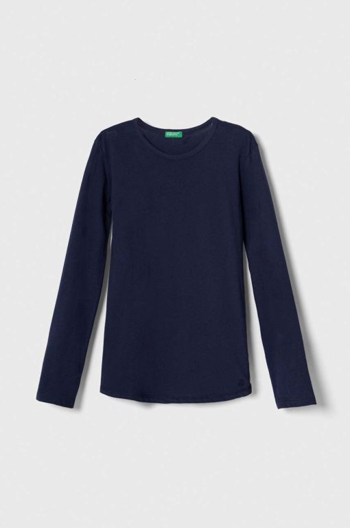 United Colors of Benetton longsleeve din bumbac pentru copii culoarea albastru marin