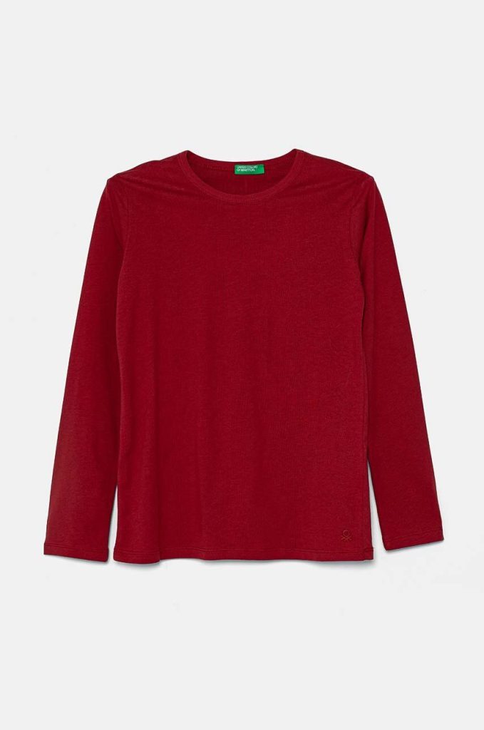 United Colors of Benetton longsleeve din bumbac pentru copii culoarea bordo