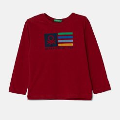 United Colors of Benetton longsleeve din bumbac pentru copii culoarea bordo