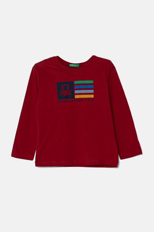 United Colors of Benetton longsleeve din bumbac pentru copii culoarea bordo