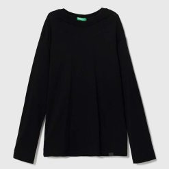 United Colors of Benetton longsleeve din bumbac pentru copii culoarea negru