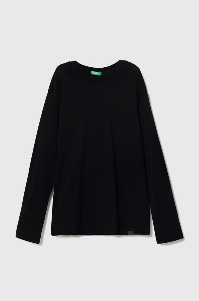 United Colors of Benetton longsleeve din bumbac pentru copii culoarea negru