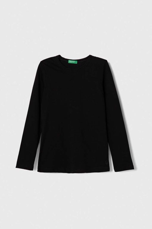 United Colors of Benetton longsleeve din bumbac pentru copii culoarea negru