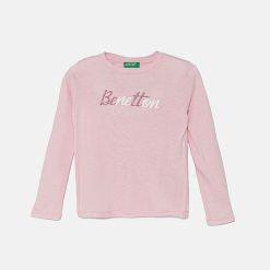 United Colors of Benetton longsleeve din bumbac pentru copii culoarea roz