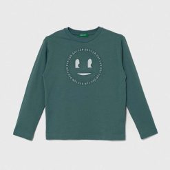 United Colors of Benetton longsleeve din bumbac pentru copii culoarea turcoaz