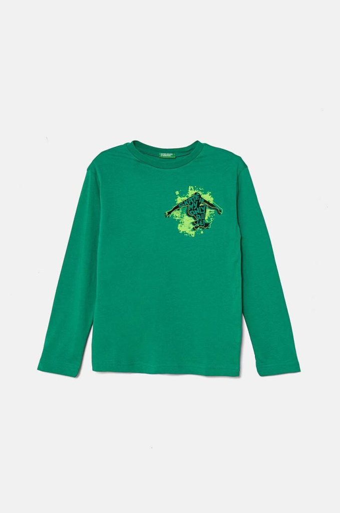 United Colors of Benetton longsleeve din bumbac pentru copii culoarea verde