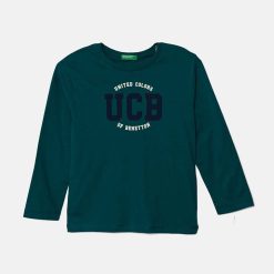 United Colors of Benetton longsleeve din bumbac pentru copii culoarea verde