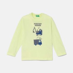 United Colors of Benetton longsleeve din bumbac pentru copii culoarea verde