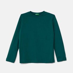 United Colors of Benetton longsleeve din bumbac pentru copii culoarea verde